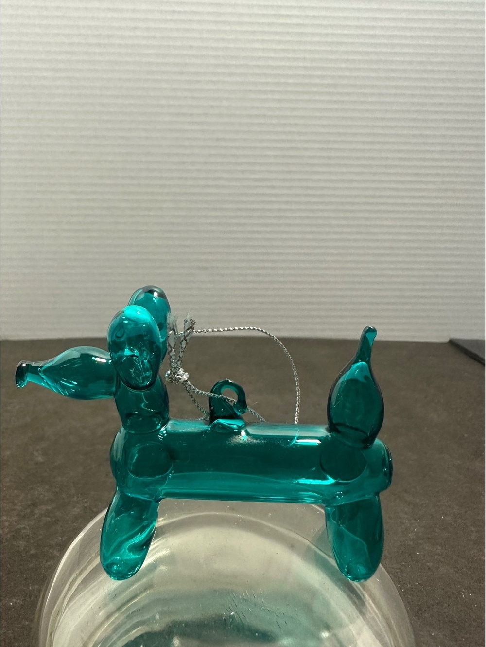 Teal Glass Balloon Dog Christmas Ornament Blown Glass 3” Holiday Decor